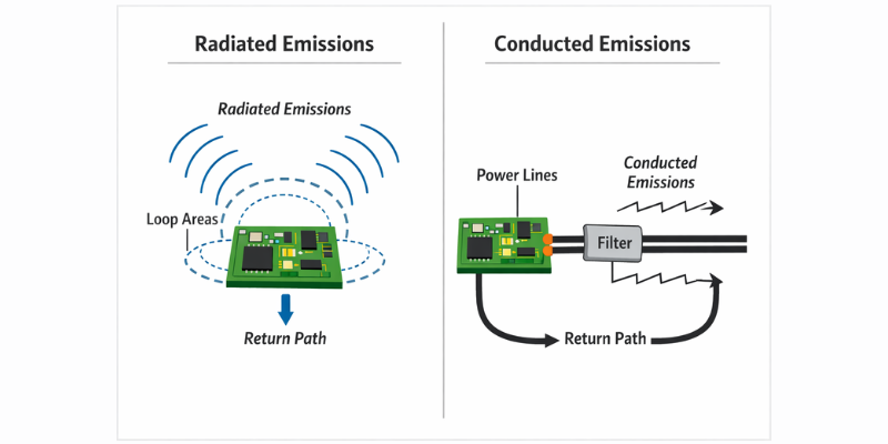 Radiated vs conducted emissions comparison